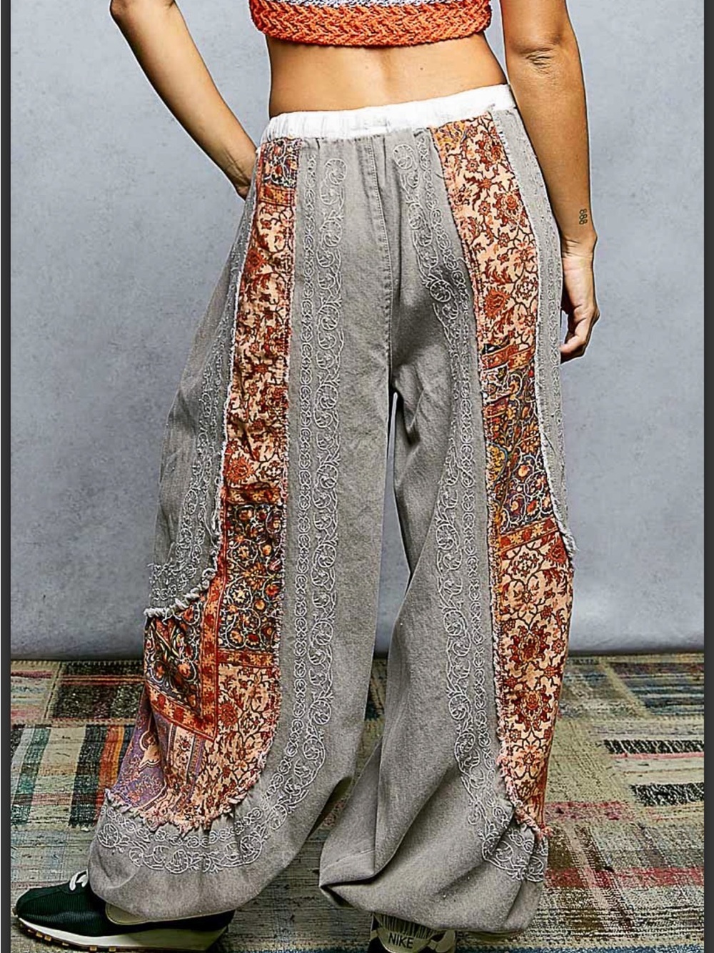 POL Patchwork Drawstring Jogger Pants - Picture 3 of 8